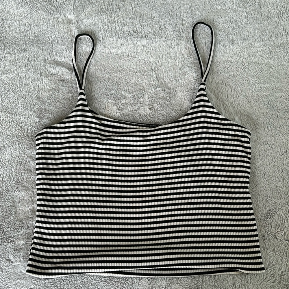 BP black and white striped crop tank top